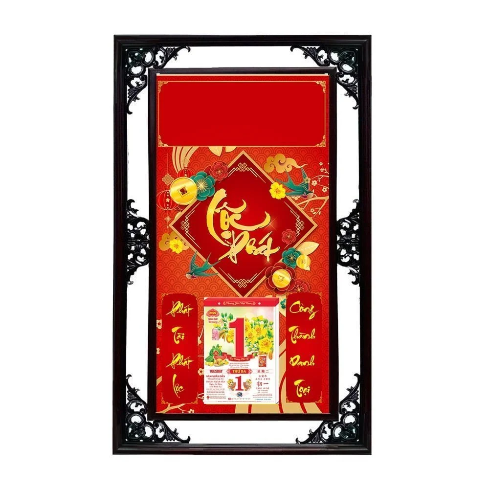 Lich tet 2023 Lich go 3d trang guong cao cap khung phu dieu nhua composite KT 53X82CM gan bloc sieu dep LGPD04 Quà tết 2024